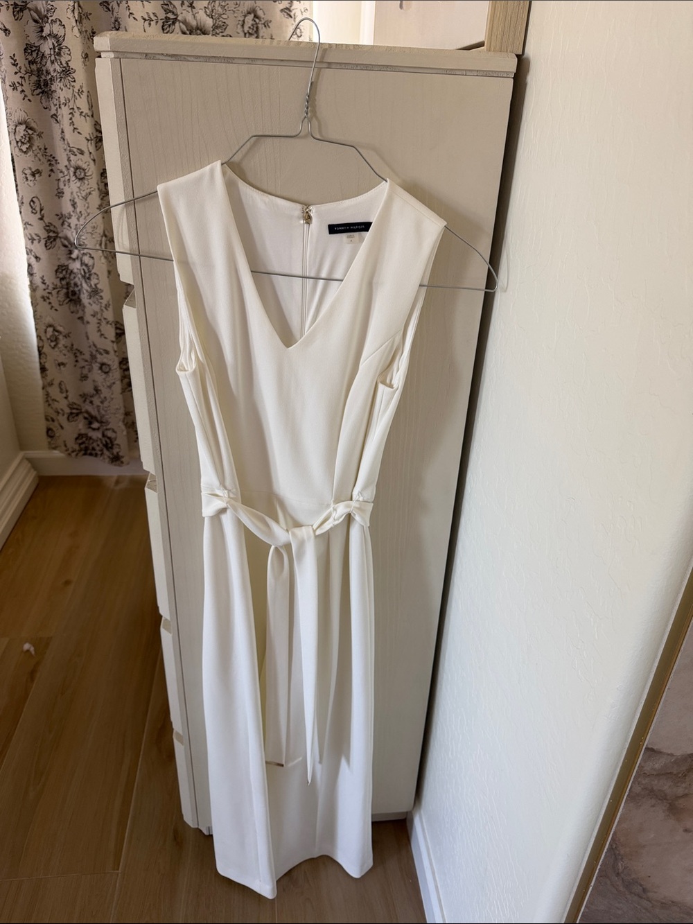 Tommy Hilfiger Cream Sleeveless Midi Jumpsuit with Waist Tie